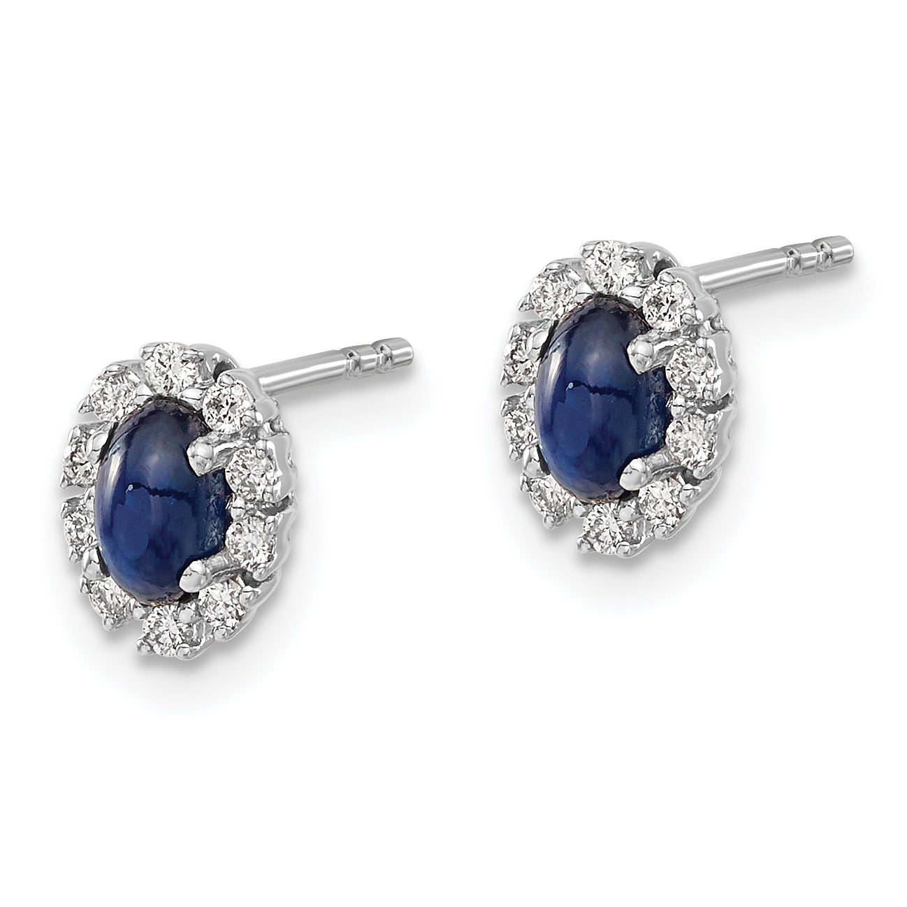 14k White Gold 1/5 Ct. Lab Grown Diamond VS/SI+ G+ and Oval Created Sapphire Halo Post Earrings