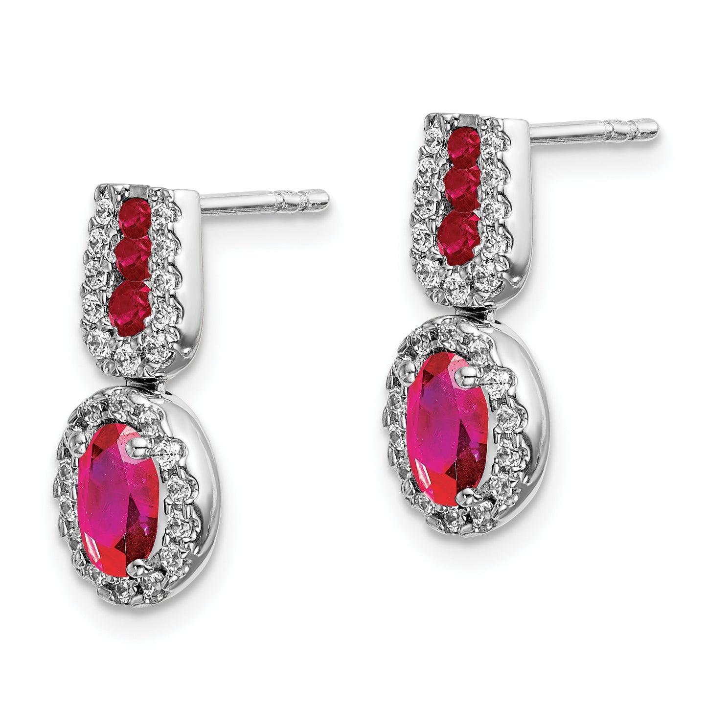 14K White Gold Lab Grown VS/SI+ G+ Diamond and Created Ruby Earrings