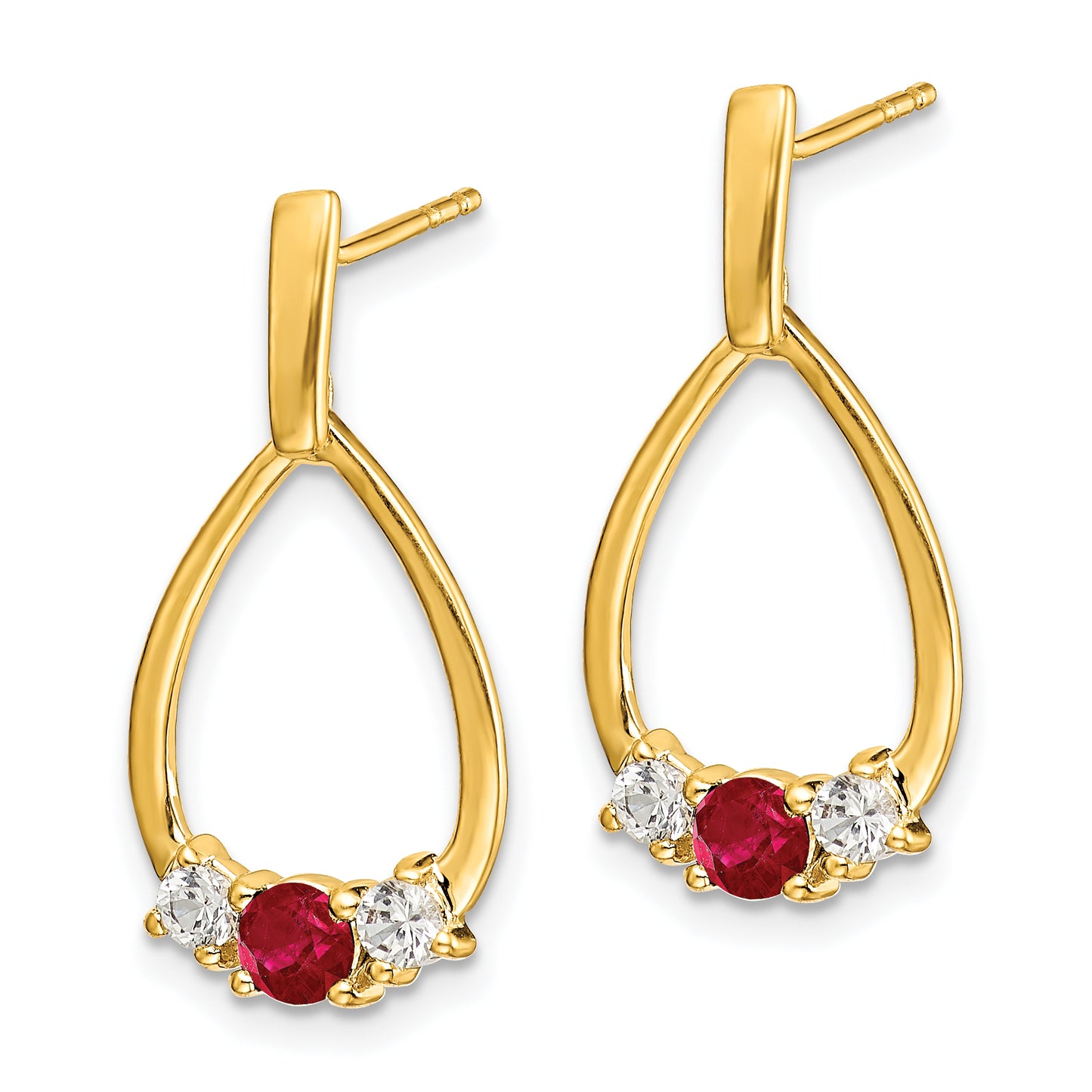 10k Yellow Gold 1/4 Ct. Lab Grown Diamond VS/SI+ G+ and Created Ruby Dangle Teardrop Post Earrings