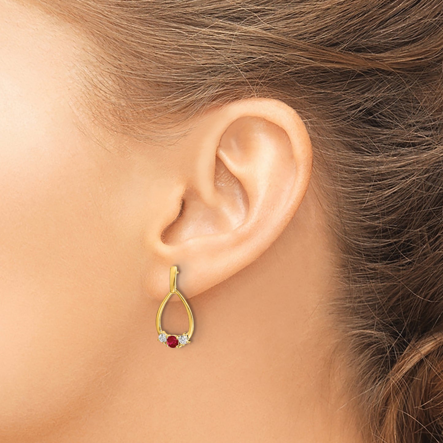 10k Yellow Gold 1/4 Ct. Lab Grown Diamond VS/SI+ G+ and Created Ruby Dangle Teardrop Post Earrings