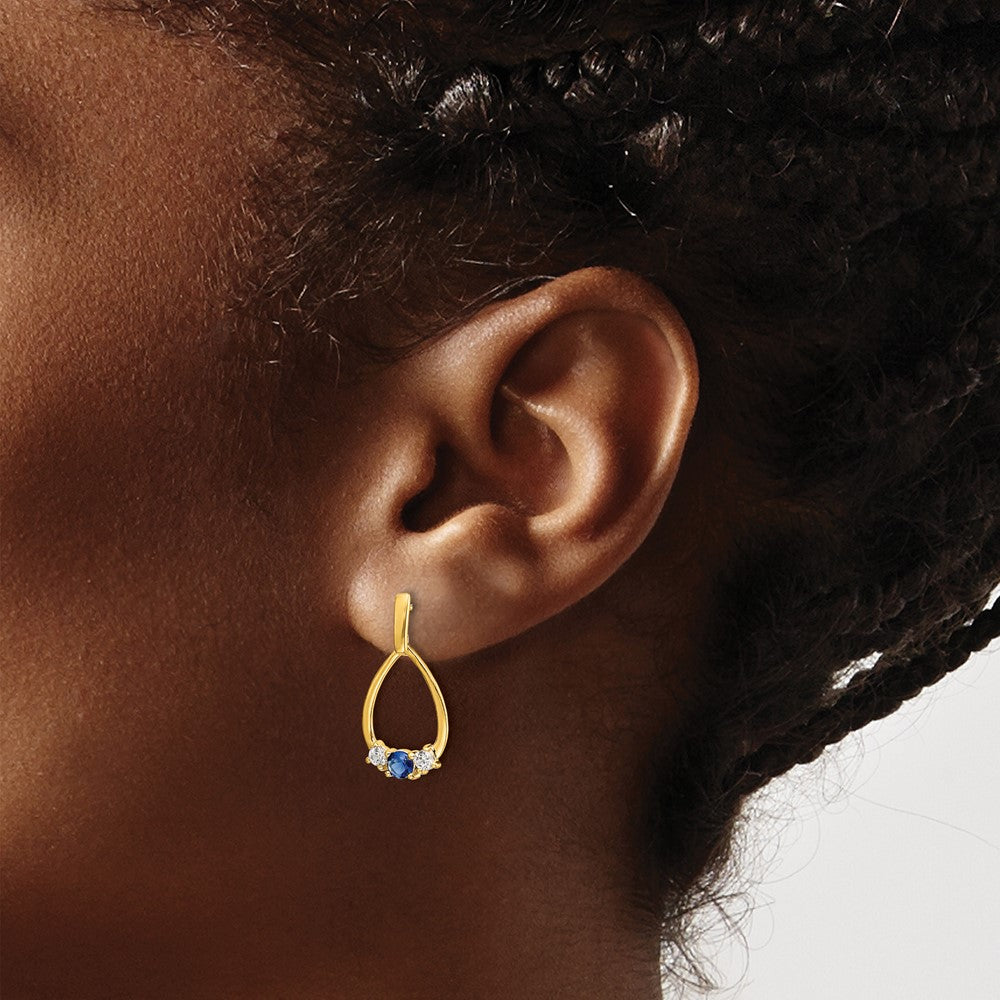 10k Yellow Gold 1/3 Ct. Lab Grown Diamond VS/SI+ G+ and Created Sapphire Complete Dangle Teardrop Earrings