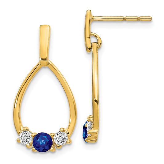 10k Yellow Gold 10k 1/3 carat Lab Grown Diamond VS/SI+ G+ and Created Sapphire Complete Dangle Teardrop Earrings