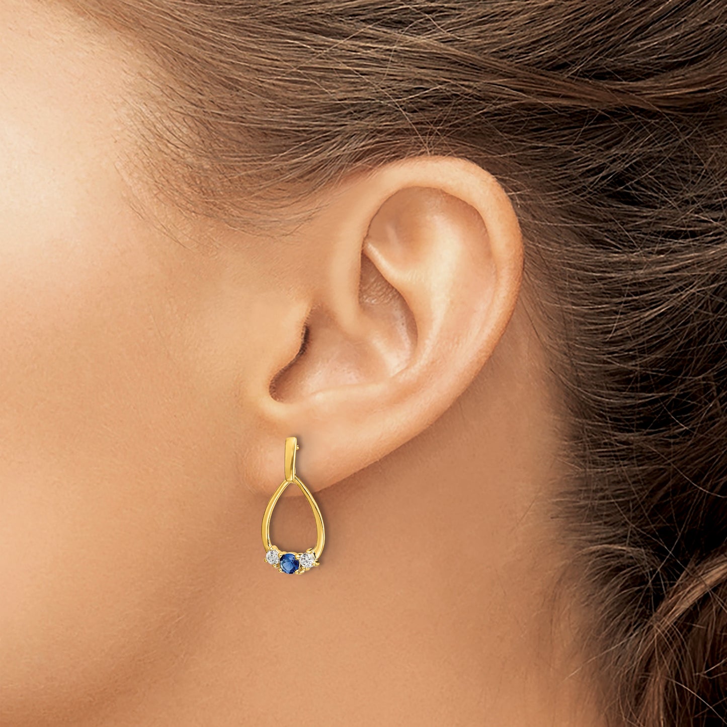 14k Yellow Gold 1/3 Ct. Lab Grown Diamond VS/SI+ G+ and Created Sapphire Dangle Teardrop Earrings