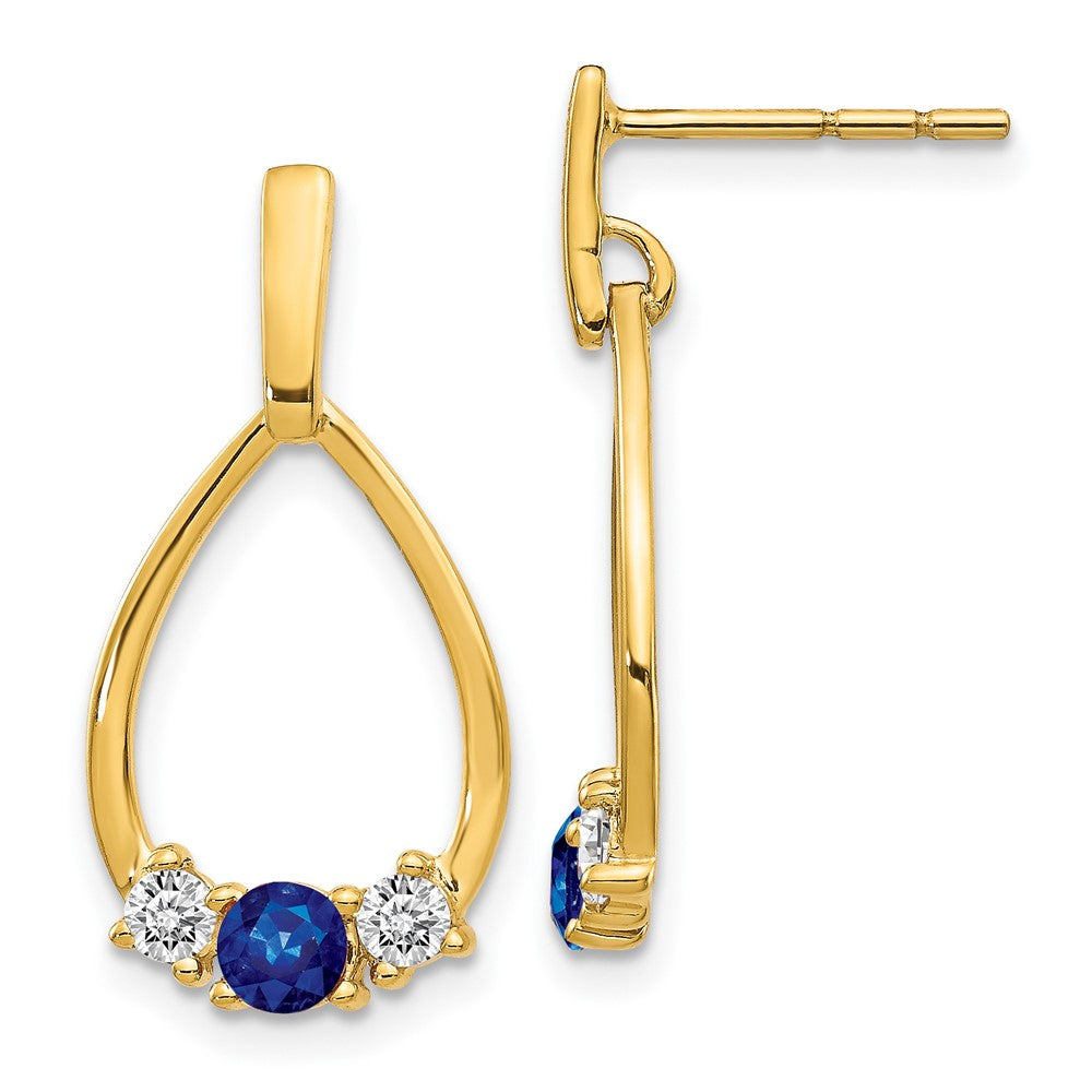 14k Yellow Gold 14k 1/3 carat Lab Grown Diamond VS/SI+ G+ and Created Sapphire Complete Dangle Teardrop Earrings