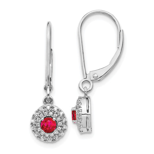 14k White Gold 1/5 carat Lab Grown Diamond VS/SI+ G+ and Created Ruby Complete Drop Leverback Earrings