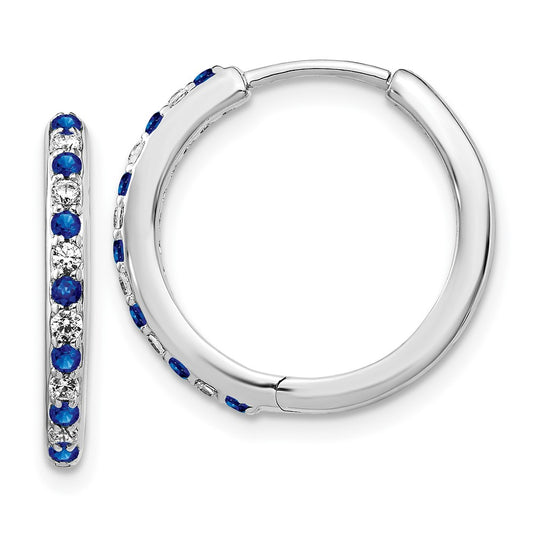 14k White Gold 1/5 carat Lab Grown Diamond VS/SI+ G+ and Created Sapphire Complete Hinged Hoop Earrings