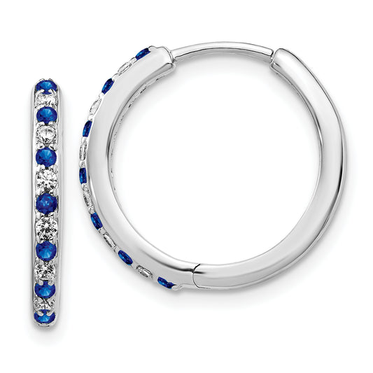 14k White Gold 1/5 Ct. Lab Grown Diamond VS/SI+ G+ and Created Sapphire Hinged Hoop Earrings