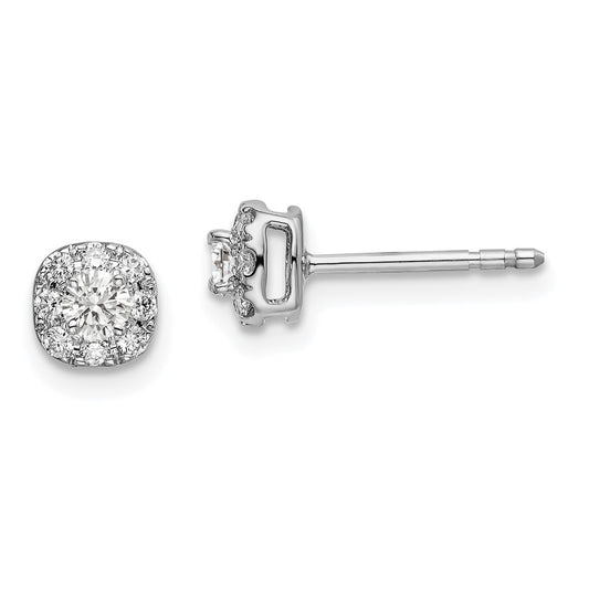 14k White Gold 1/3 Ct. Lab Grown Diamond VS/SI+ G+ Complete Cushion Halo Post Earrings