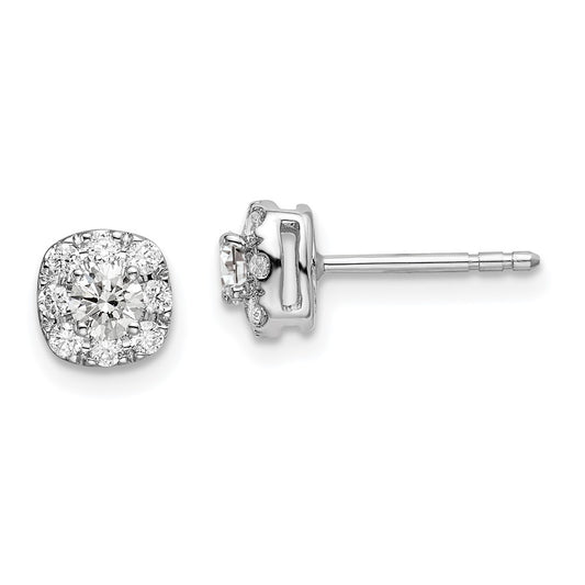 14k White Gold 1/2 Ct. Lab Grown Diamond VS/SI+ G+ Complete Cushion Halo Post Earrings