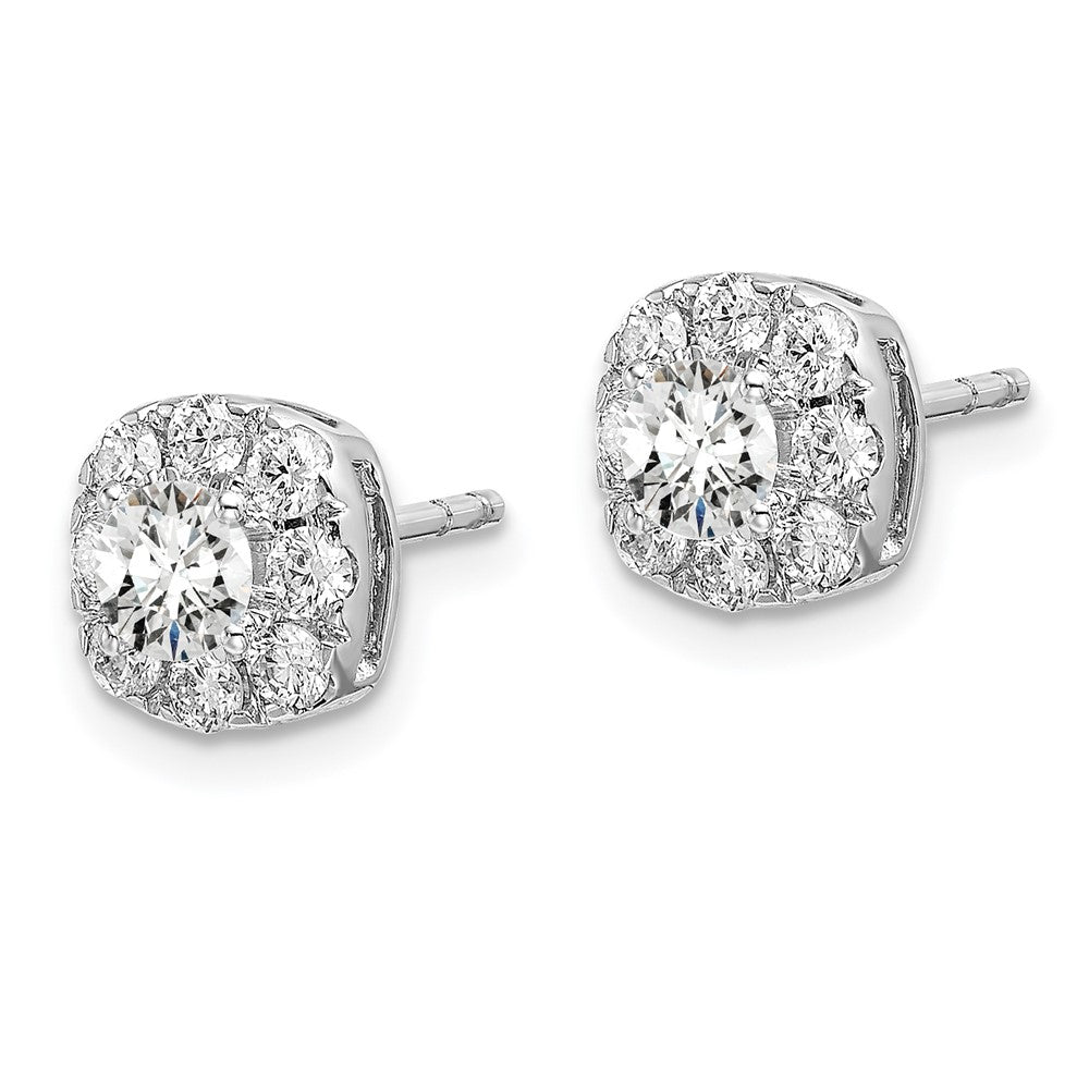 14k White Gold 1 carat Lab Grown Diamond VS/SI+ G+ Complete Cushion Halo Post Earrings