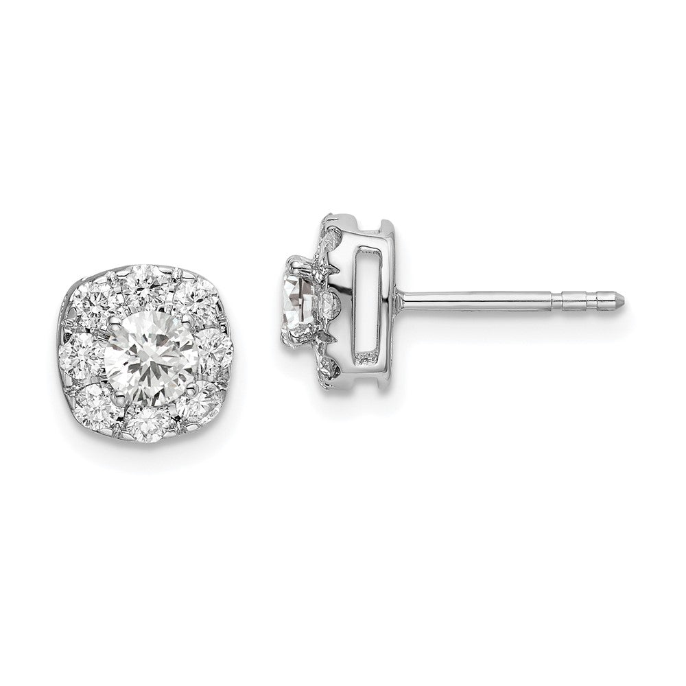 14k White Gold 1 carat Lab Grown Diamond VS/SI+ G+ Complete Cushion Halo Post Earrings