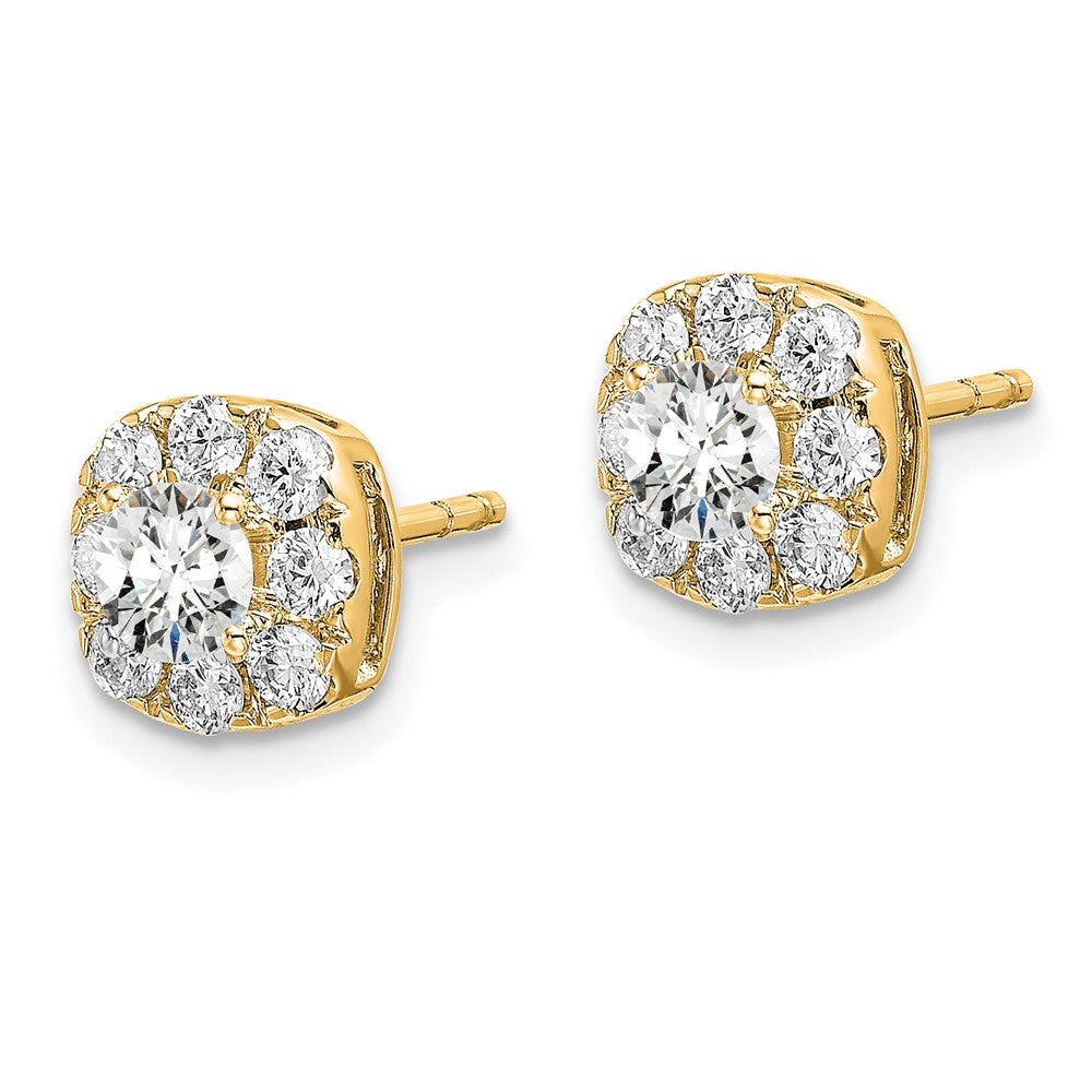 14k Yellow Gold 1 Ct. Lab Grown Diamond VS/SI+ G+ Complete Cushion Halo Post Earrings