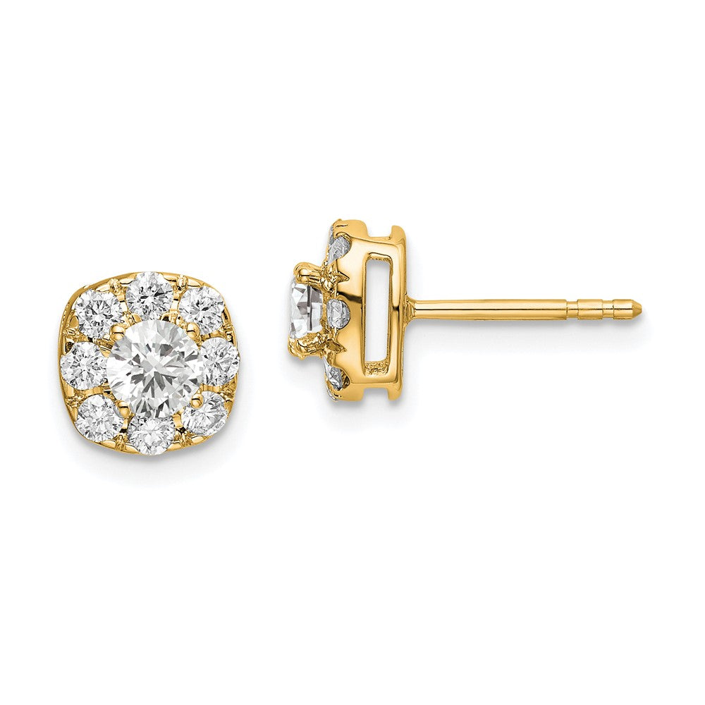 14k Yellow Gold 1 Ct. Lab Grown Diamond VS/SI+ G+ Complete Cushion Halo Post Earrings