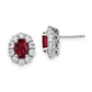 14k White Gold 1 1/5 Ct. Lab Grown Diamond VS/SI+ G+ and Oval Created Ruby Halo Post Earrings