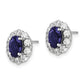 14k White Gold 1 1/5 Ct. Lab Grown Diamond VS/SI+ G+ and Oval Created Sapphire Halo Post Earrings