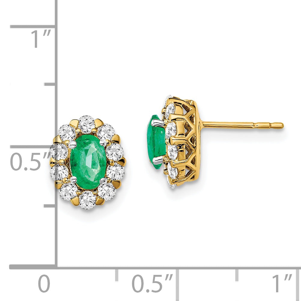 14k Yellow Gold 5/8 Ct. Lab Grown Diamond VS/SI+ G+ and Oval Created Emerald Halo Post Earrings