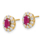 14k Yellow Gold 3/4 Ct. Lab Grown Diamond VS/SI+ G+ and Oval Created Ruby Halo Post Earrings