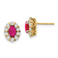 14k Yellow Gold 3/4 Ct. Lab Grown Diamond VS/SI+ G+ and Oval Created Ruby Halo Post Earrings