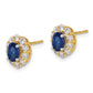 14k Yellow Gold 5/8 Ct. Lab Grown Diamond VS/SI+ G+ and Oval Created Sapphire Halo Post Earrings