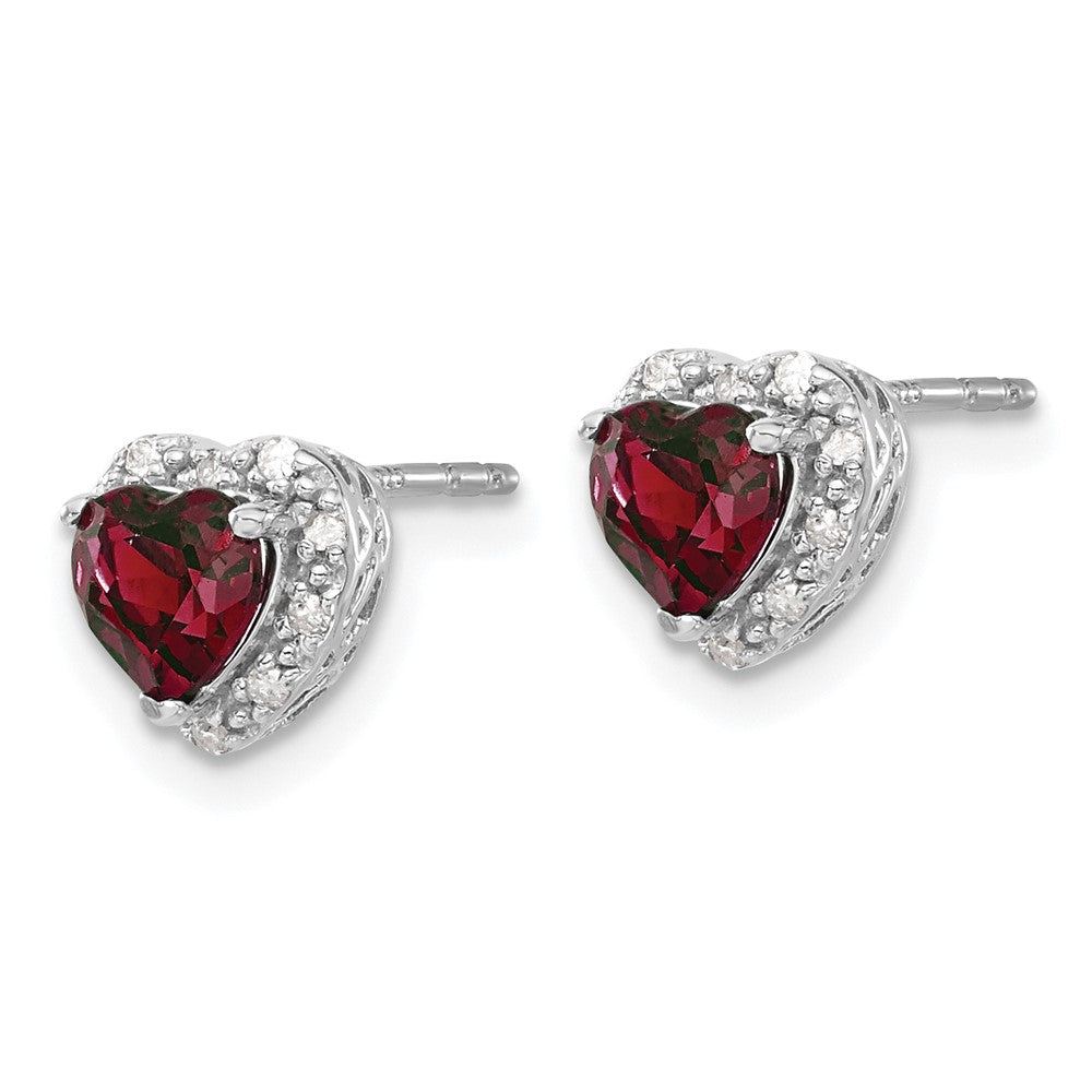 14k White Gold 1/10 carat Lab Grown Diamond VS/SI+ G+ and Created Ruby Complete Heart Halo Post Earrings