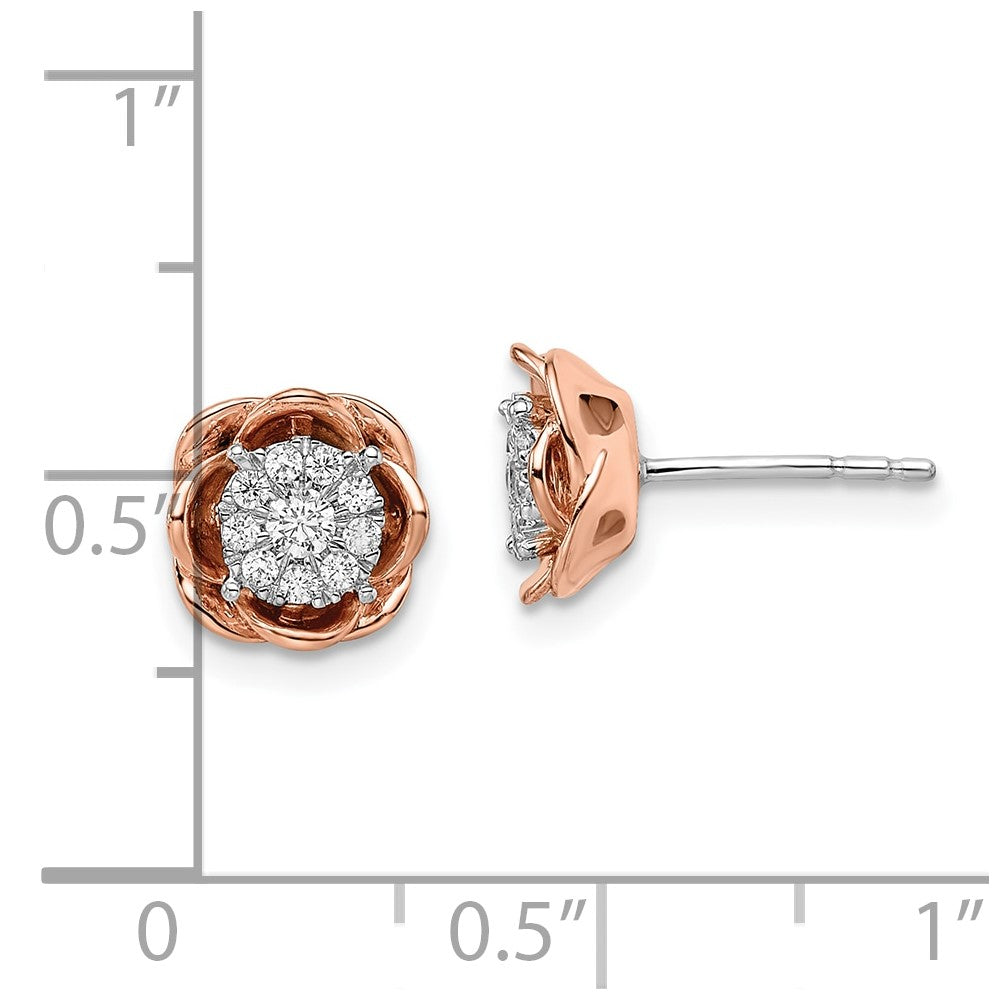 14k Two-Tone 1/4 carat Lab Grown Diamond VS/SI+ G+ Cluster Flower Post Earrings