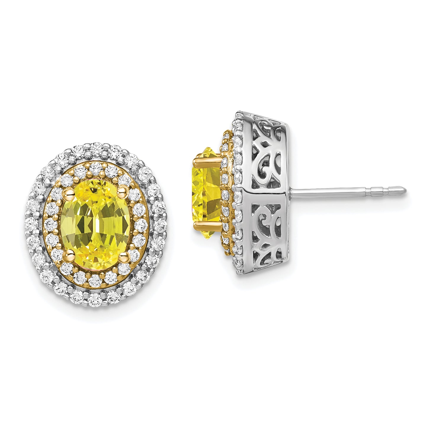 14K Two-Tone Lab Grown VS/SI+ G+ Diamond & Created Yellow Sapphire Earrings