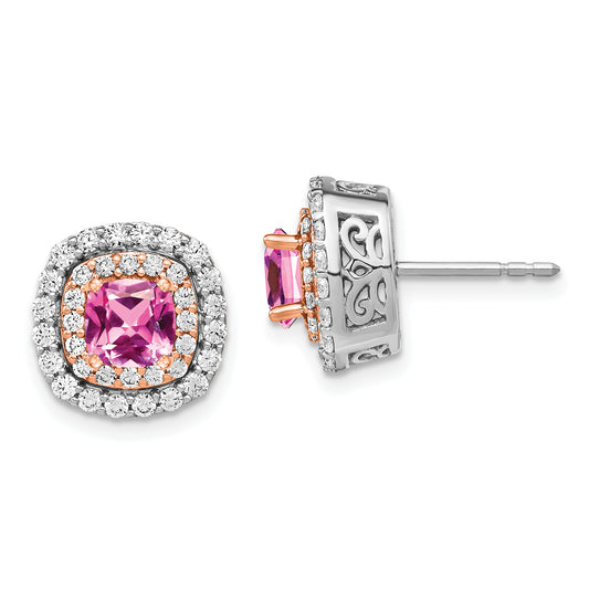 14K White/Rose Gold Two-Tone Lab Grown VS/SI FGH Diamond and Created Pink Sapphire Earrings