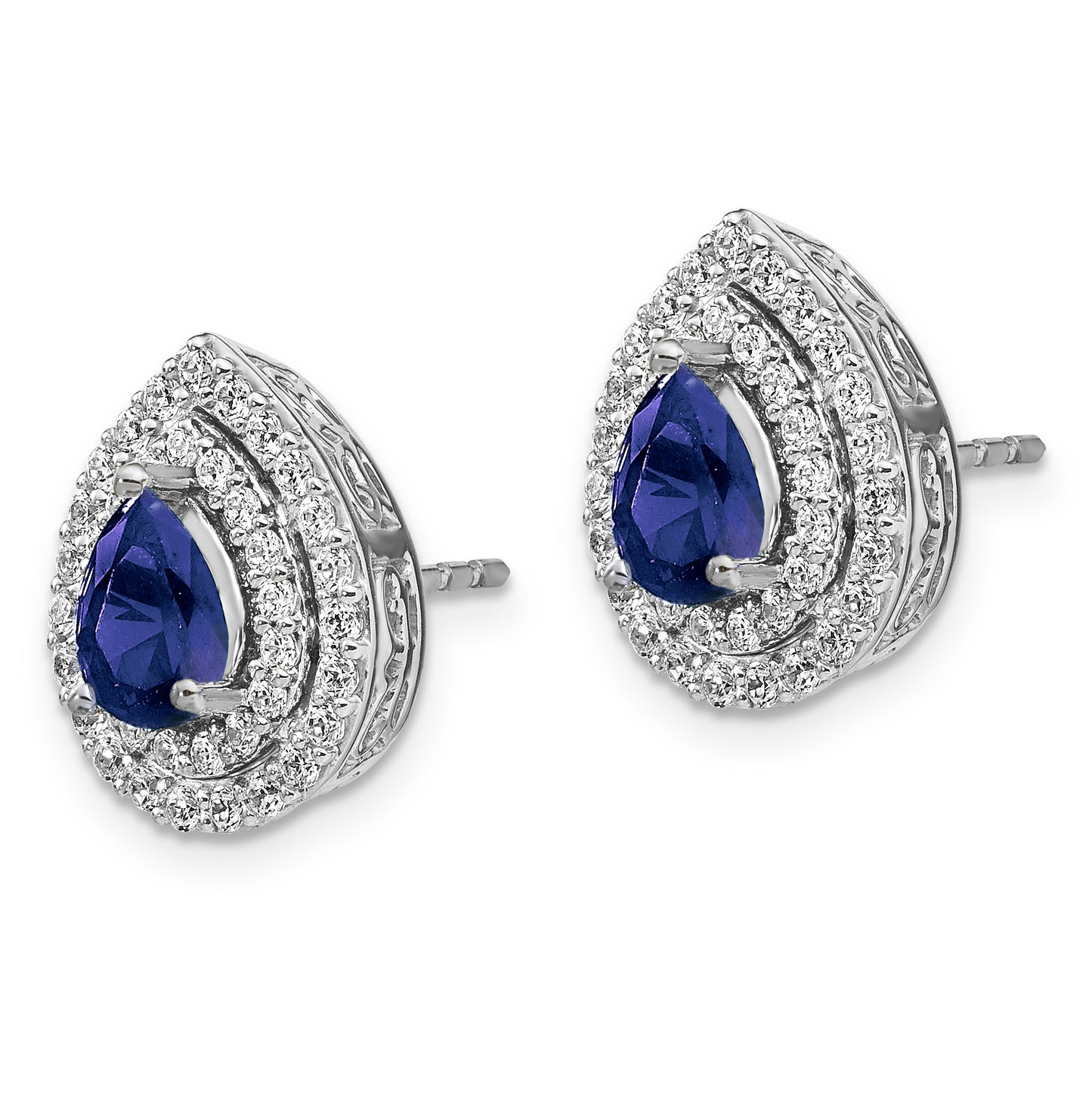 14K White Gold Lab Grown VS/SI FGH Diamond & Created Blue Sapphire Earrings