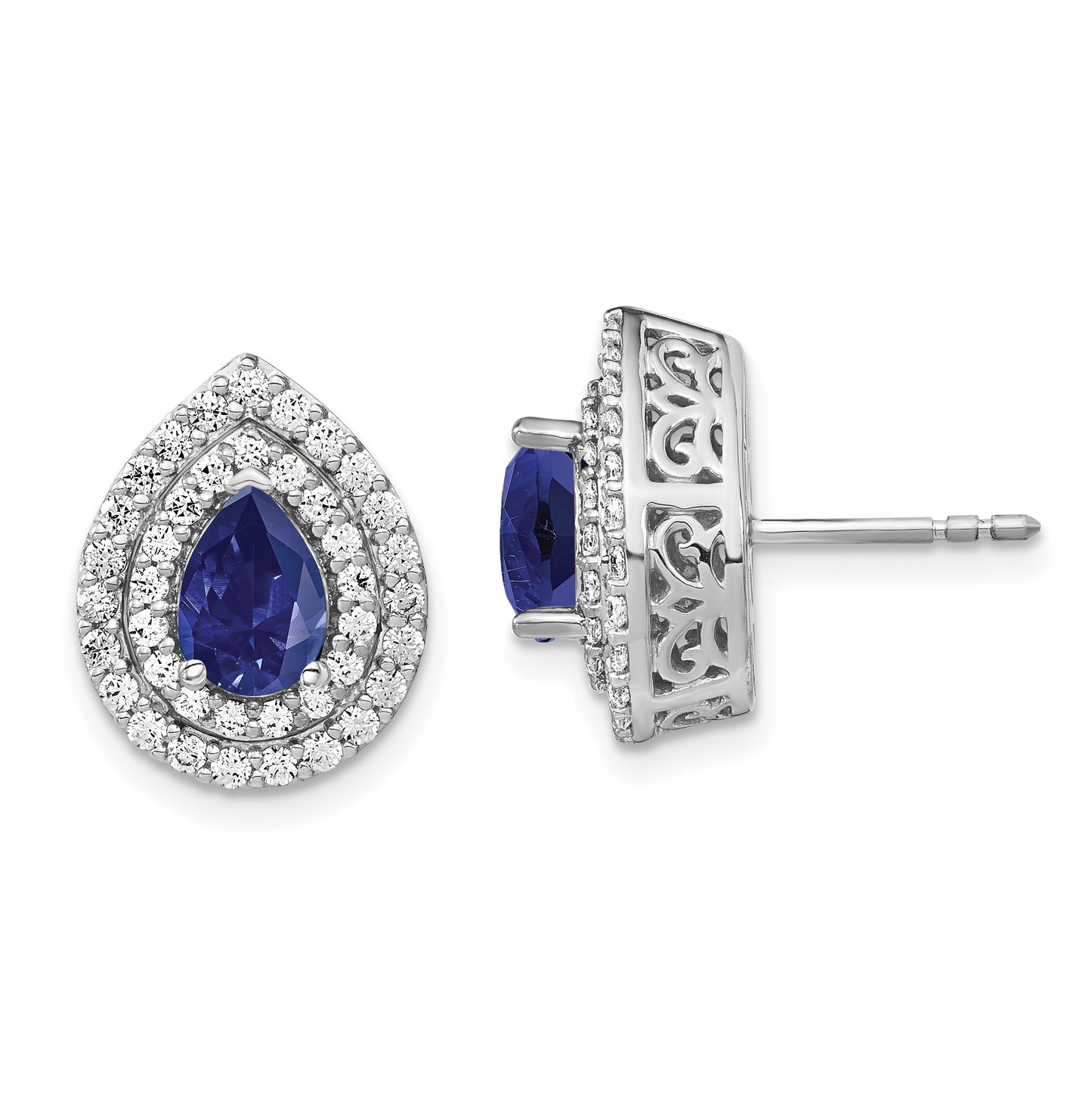 14K White Gold Lab Grown VS/SI FGH Diamond & Created Blue Sapphire Earrings