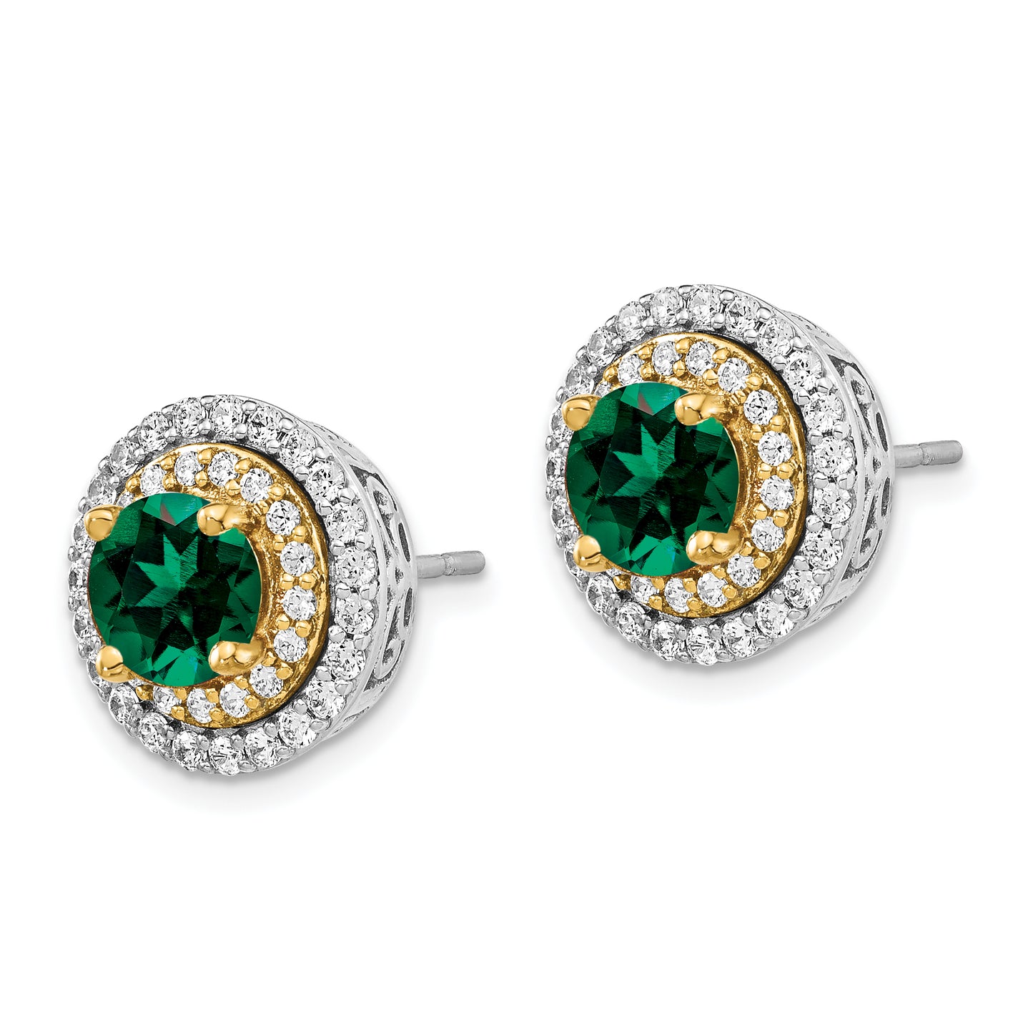 14K Two-Tone Lab Grown VS/SI FGH Diamond and Created Emerald Earrings