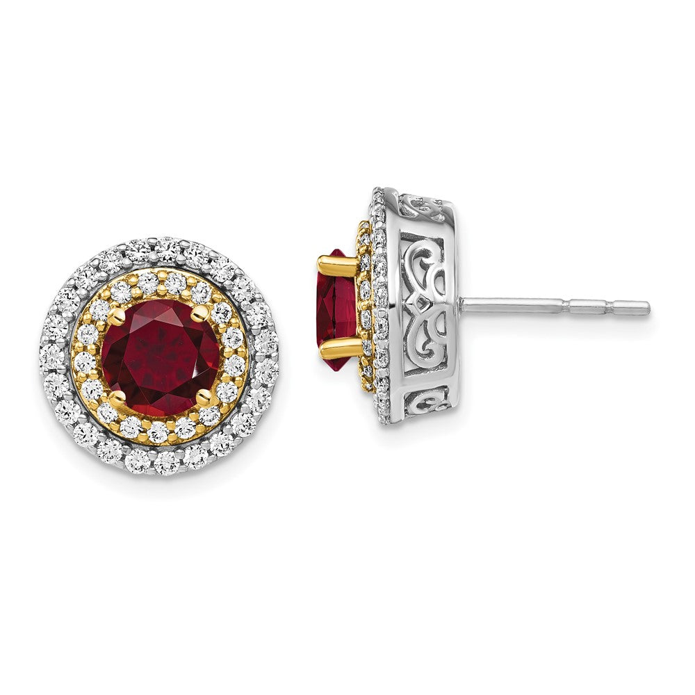 14K Two-Tone Lab Grown VS/SI FGH Diamond & Created Ruby Earrings