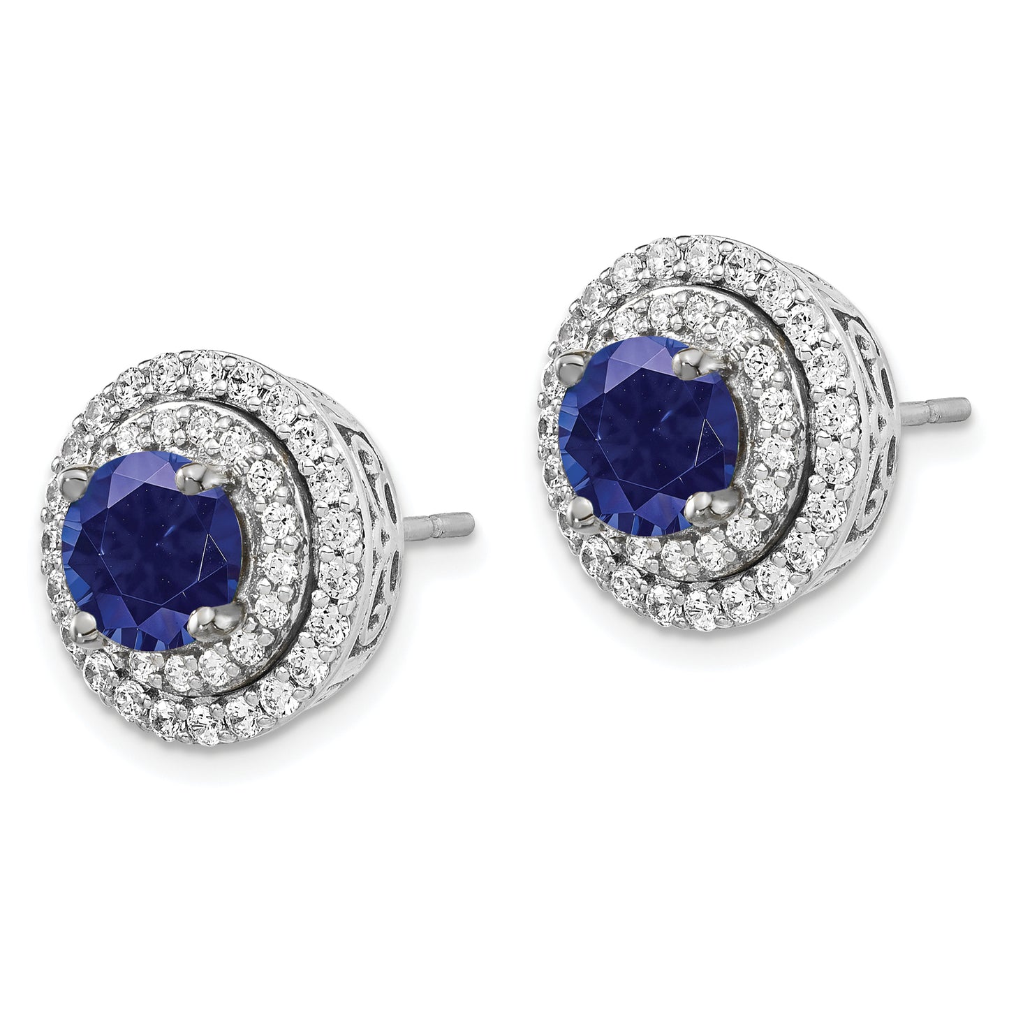 14K White Gold Lab Grown VS/SI FGH Diamond & Created Blue Sapphire Earrings