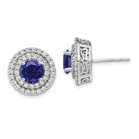 14K White Gold Lab Grown VS/SI FGH Diamond & Created Blue Sapphire Earrings