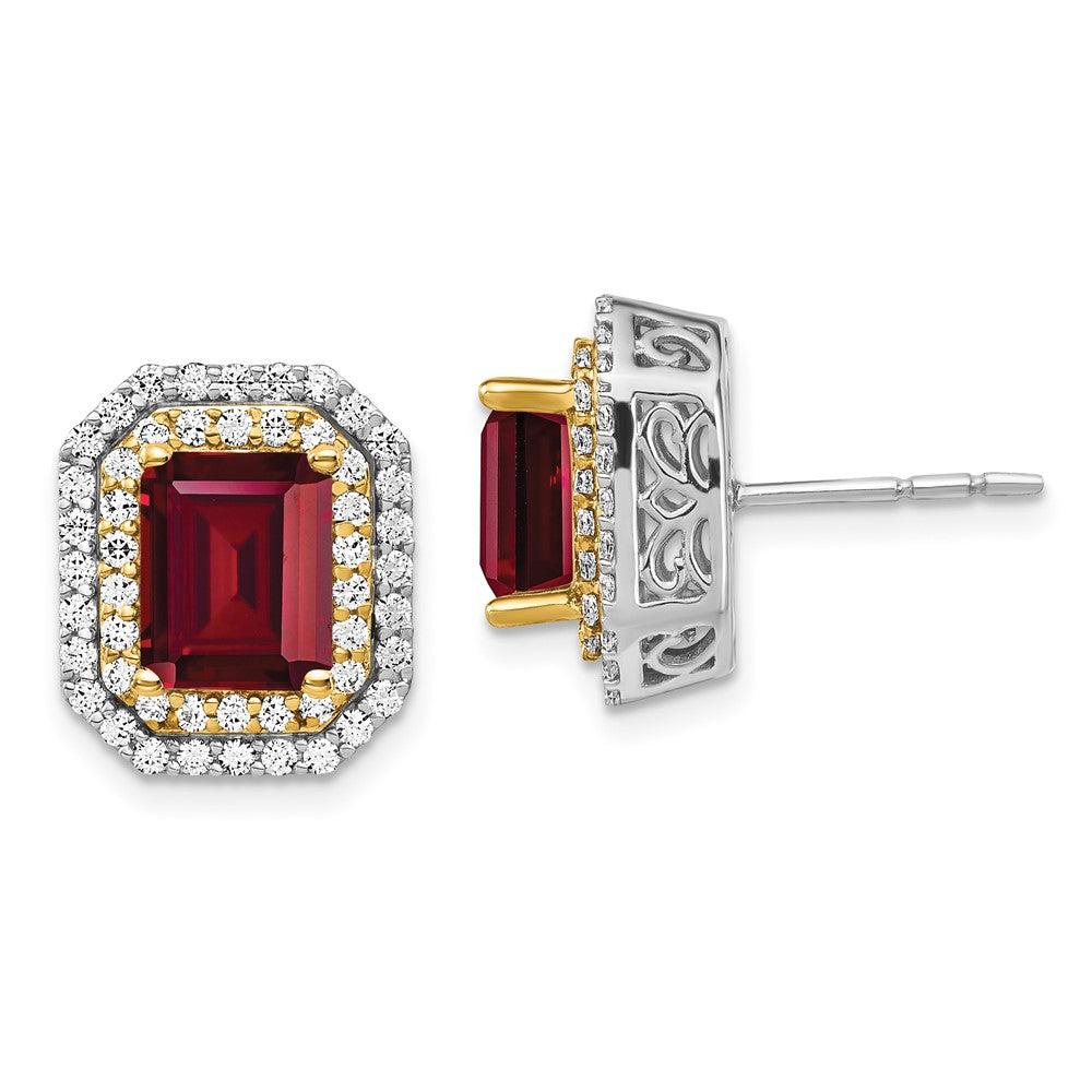 14K Two-Tone Lab Grown VS/SI+ G+ Diamond & Created Ruby Earrings