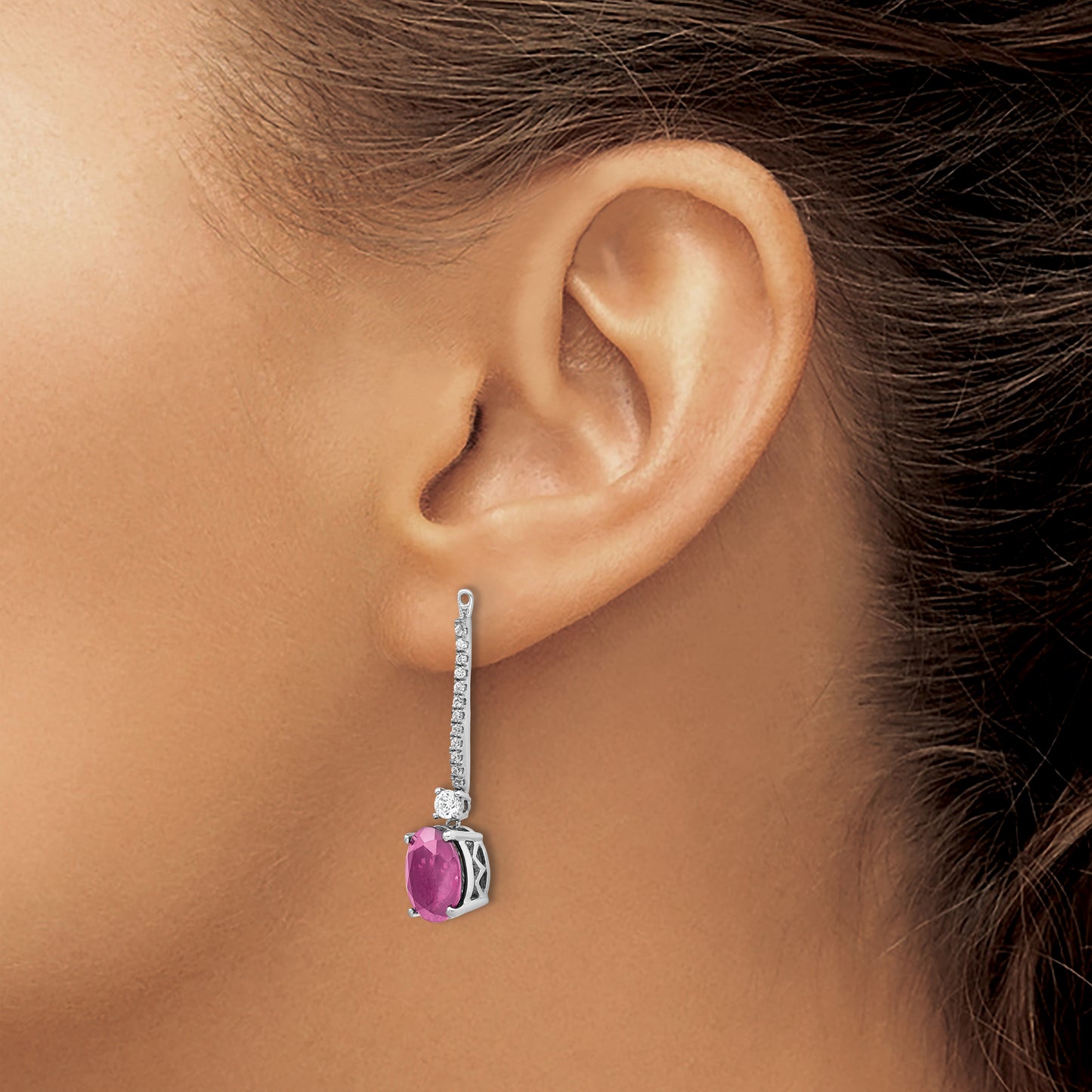 14K White Gold Lab Grown VS/SI FGH Diamond & Created Pink Sapphire Earring Jack