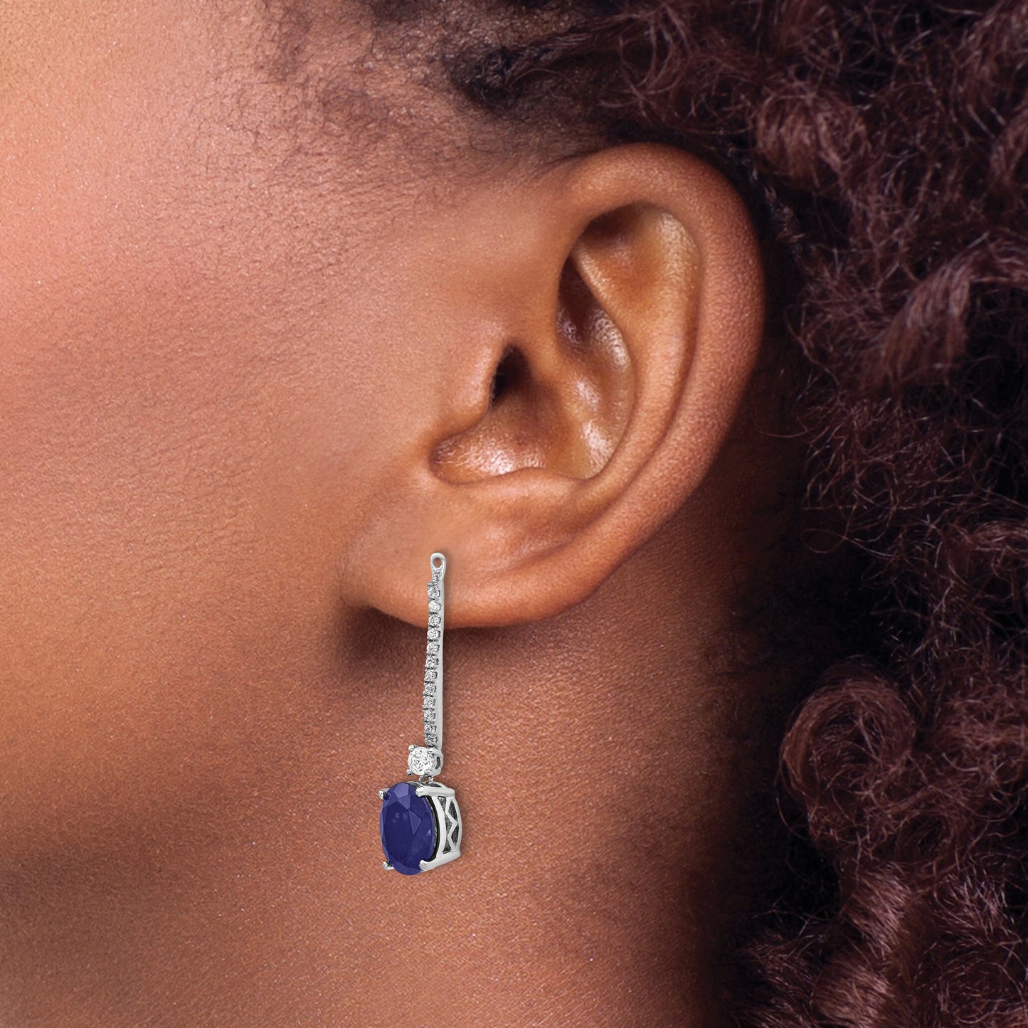 14k White Gold 1/2 Ct. Lab Grown Diamond VS/SI+ G+ and Lab Created Blue Sapphire Earring Jackets