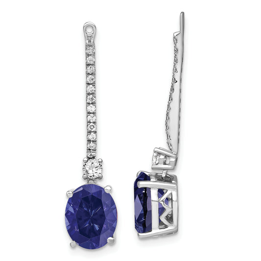 14k White Gold 1/2 Ct. Lab Grown Diamond VS/SI+ G+ and Lab Created Blue Sapphire Earring Jackets