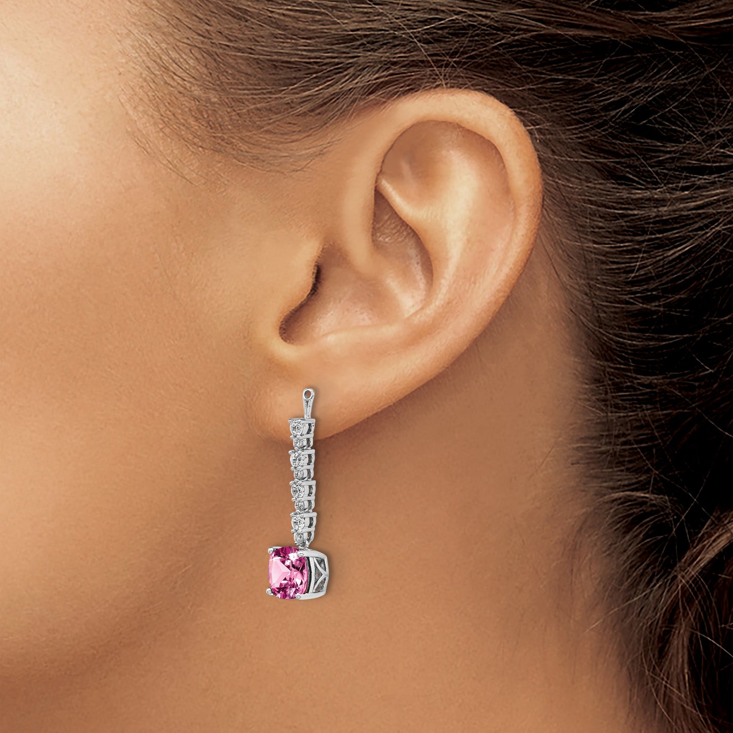 14K White Gold Lab Grown VS/SI+ G+ Diamond & Created Pink Sapphire Earring Jack