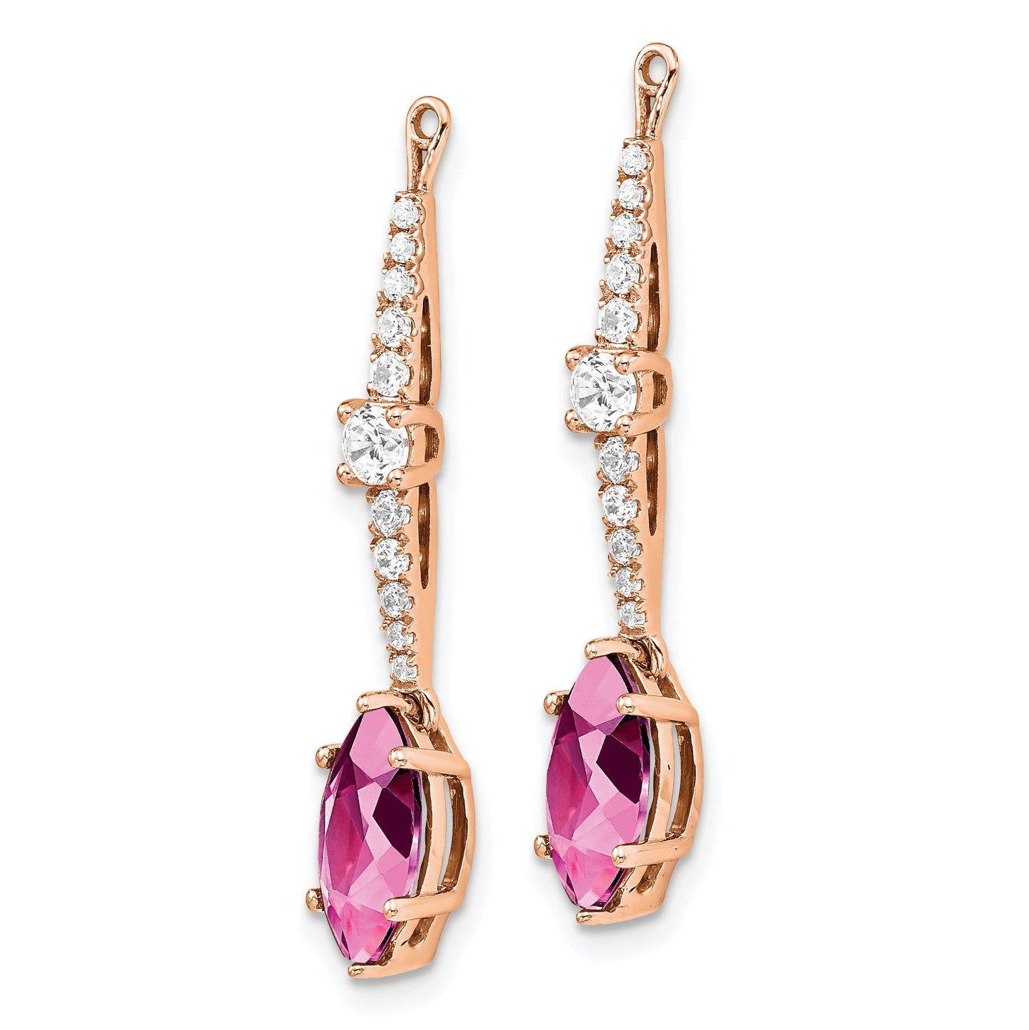 14K Rose Gold Lab Grown VS/SI+ G+ Diamond & Created Pink Sapphire Earring Jacke