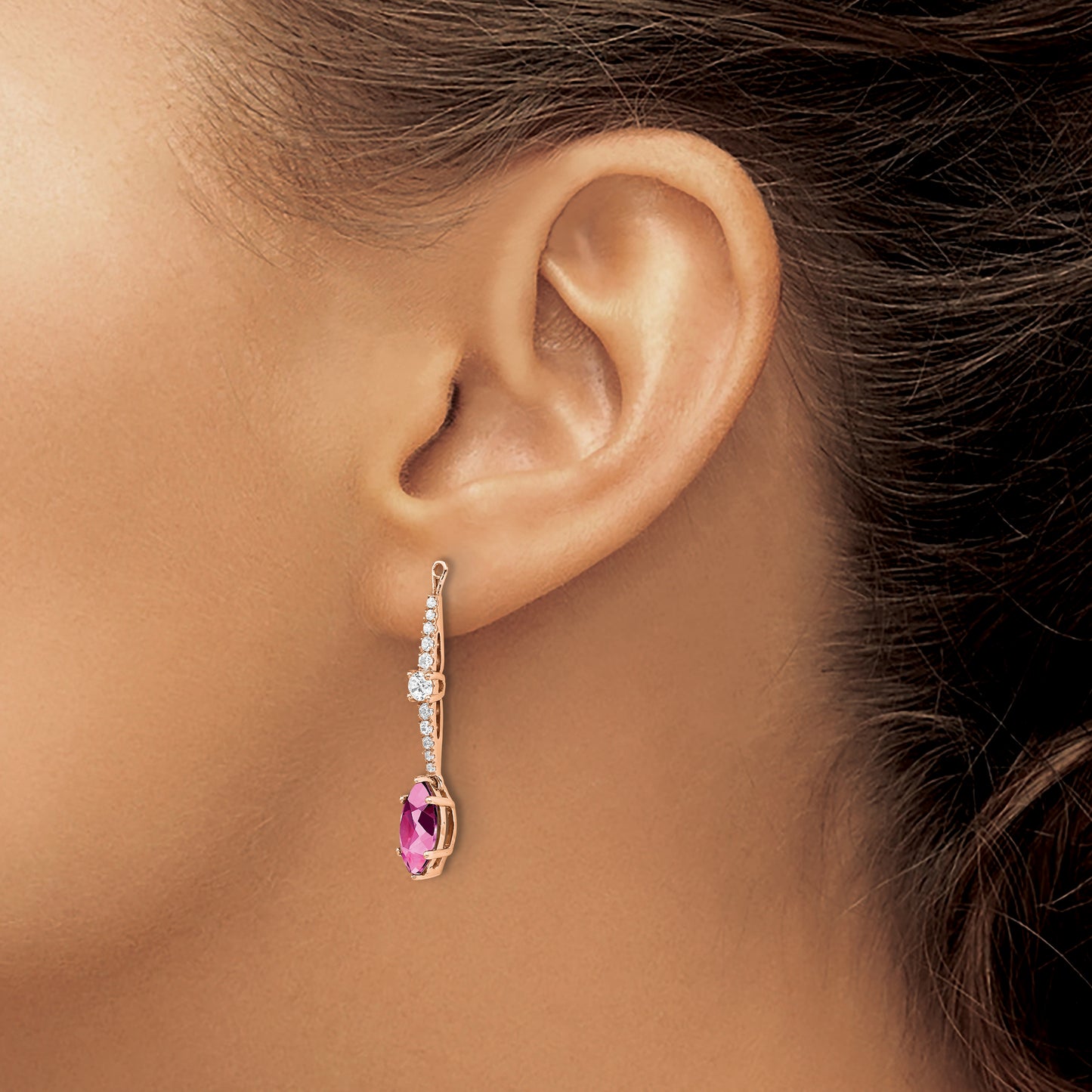 14K Rose Gold Lab Grown VS/SI+ G+ Diamond & Created Pink Sapphire Earring Jacke