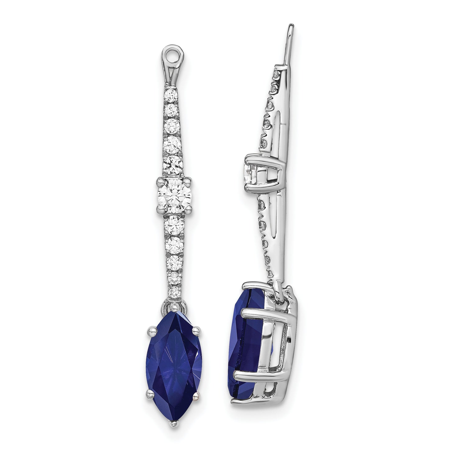 14k White Gold 1/2 Ct. Lab Grown Diamond VS/SI+ G+ and Lab Created Blue Sapphire Earring Jackets