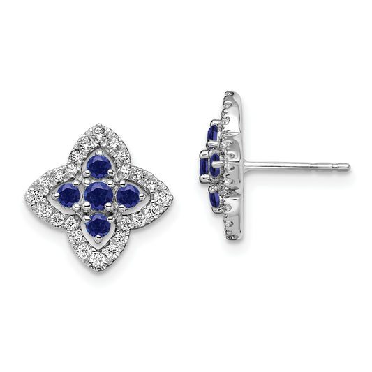 14k White Gold 1/3 Ct. Lab Grown Diamond VS/SI+ G+ and Created Sapphire Fashion Post Earrings