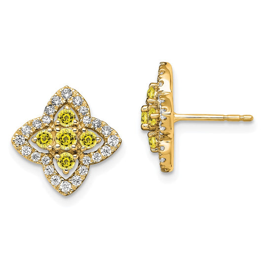 14k Yellow Gold Lab Grown VS/SI+ G+ Dia & Created Sapphire Earrings