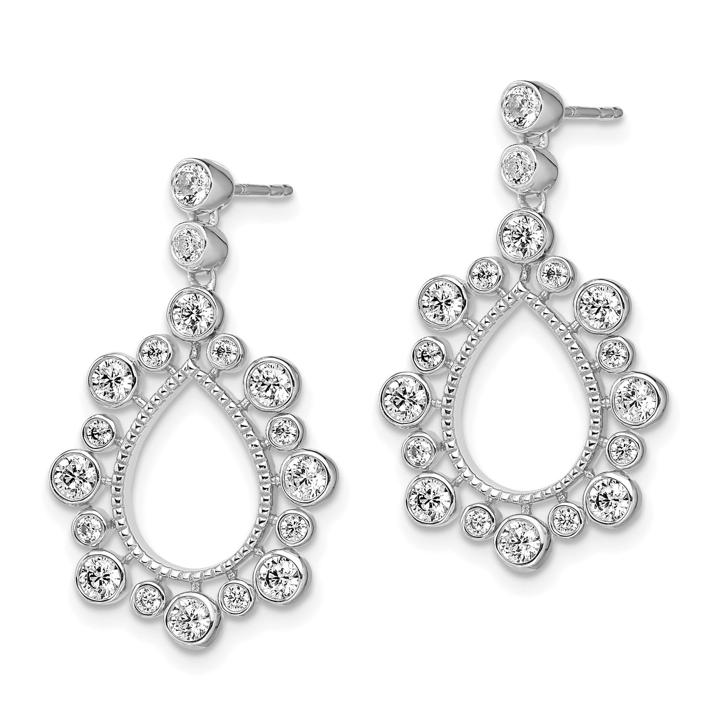 14k White Gold 1 1/8 Ct. Lab Grown Diamond VS/SI+ G+ Teardrop Bezel Post Dangle Earrings