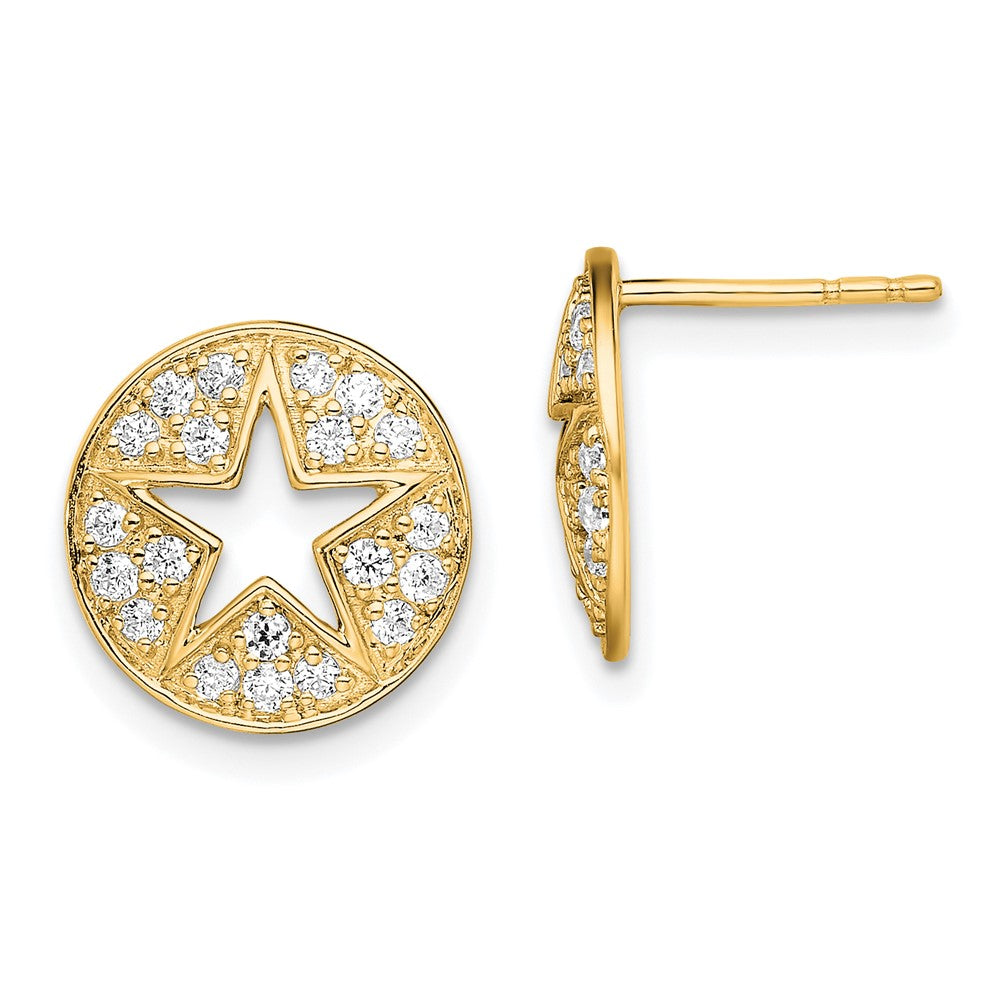 14k Yellow Gold 14K Lab Grown Diamond VS/SI+ G+ Circle Star Post Earrings