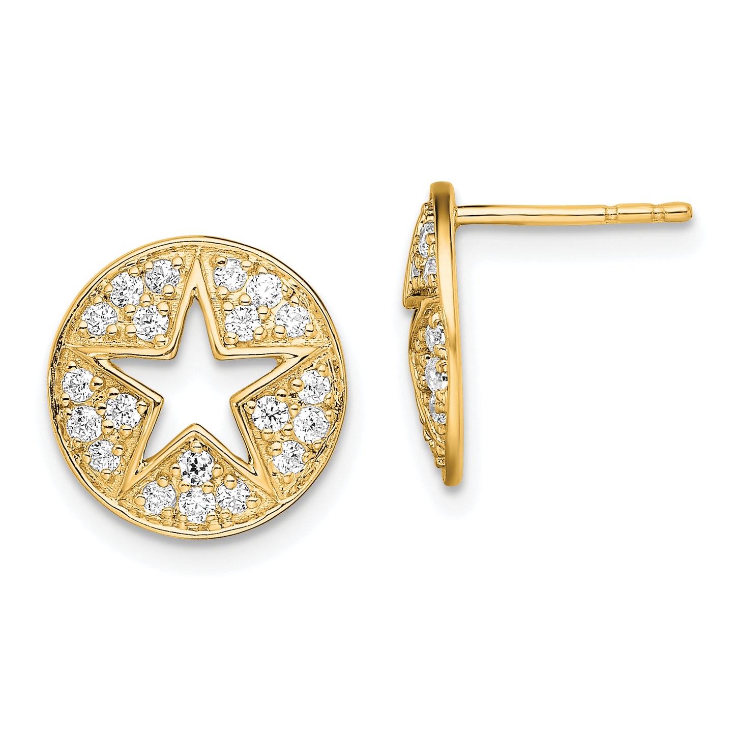 14k Yellow Gold Lab Grown Diamond VS/SI+ G+ Circle Star Post Earrings