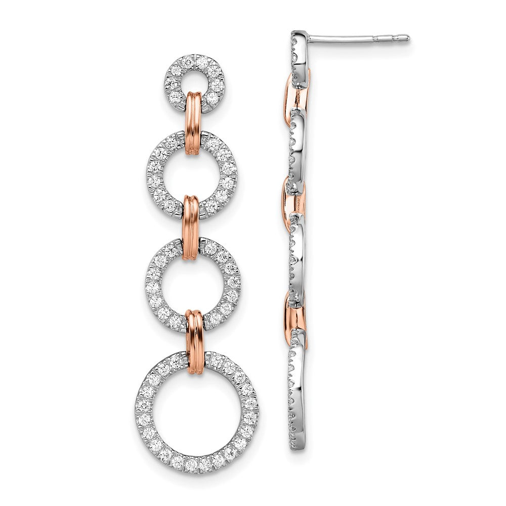 14k Two-Tone Rose and White Gold 5/8 carat Lab Grown Diamond VS/SI+ G+ Circle Post Dangle Earrings