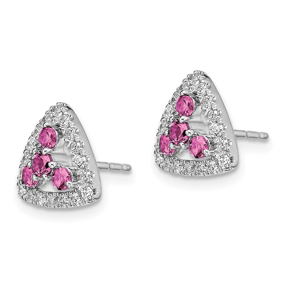 Pure Serenity 14k White Gold 3/8 carat Lab Grown Diamond VS/SI+ G+ and Lab Created Pink Sapphire Triangle Post Earrings