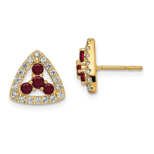 14k Yellow Gold 3/8 Ct. Lab Grown Diamond VS/SI+ G+ and Created Ruby Complete Triangle Post Earrings