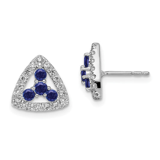 14k White Gold 3/8 Ct. Lab Grown Diamond VS/SI+ G+ and Created Sapphire Complete Triangle Post Earrings